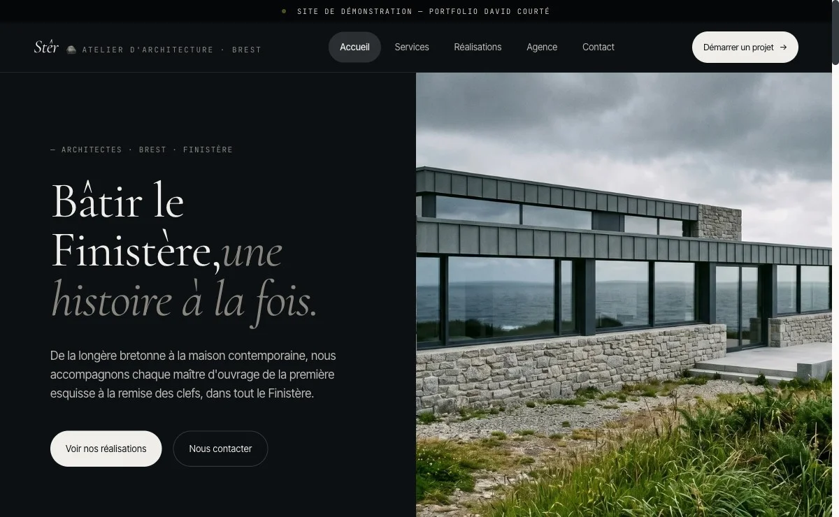 Capture du site de démonstration Atelier Stêr, architectes à Brest