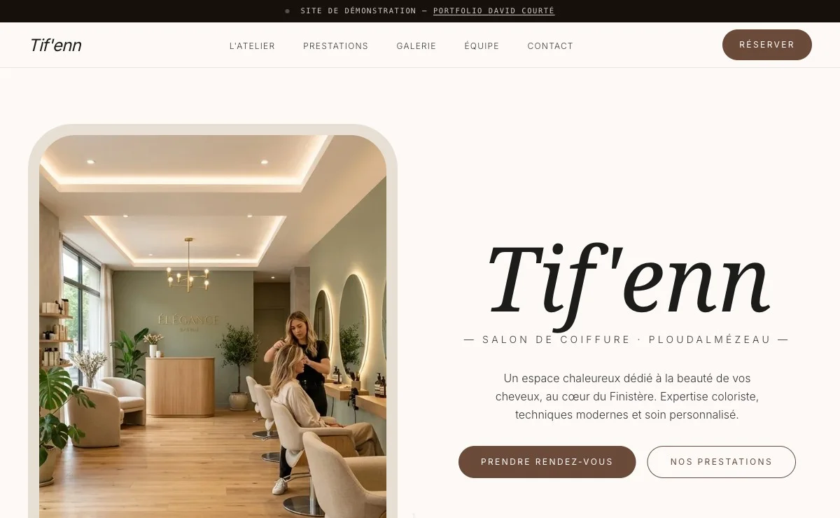 Capture du site de démonstration Tif'enn, salon de coiffure à Ploudalmézeau
